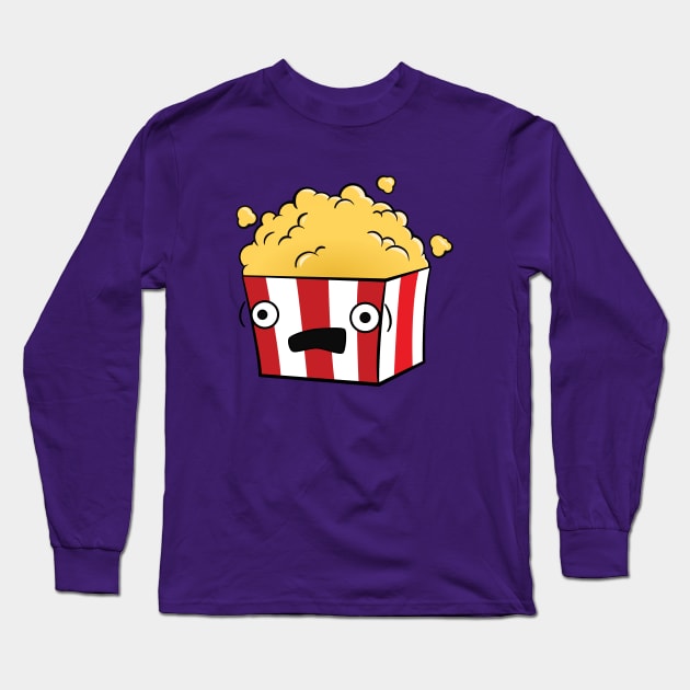 Cute, Kawaii, Cartoon Popcorn Long Sleeve T-Shirt by rideawavedesign